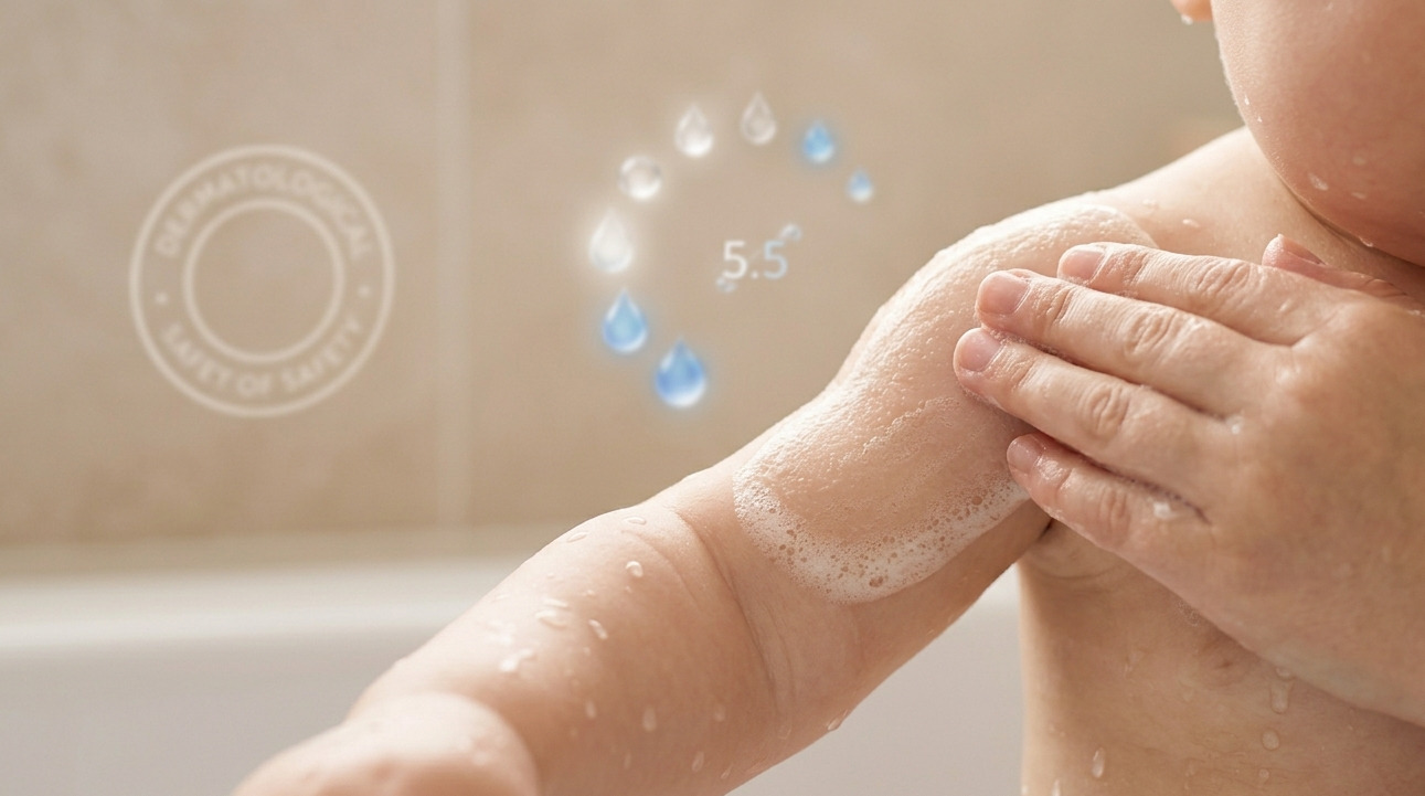 pH dětské pokožky a jemné mytí miminka, ochrana přirozené kožní bariéry